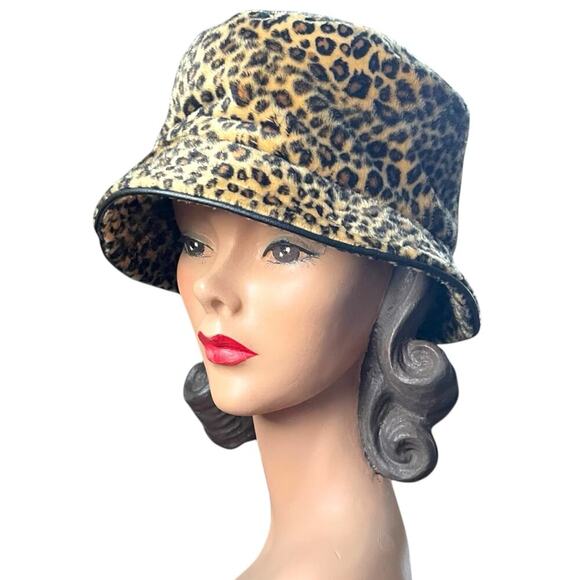 Vintage Betmar New York Leopard Bucket Hat Faux Fur - Picture 2 of 8